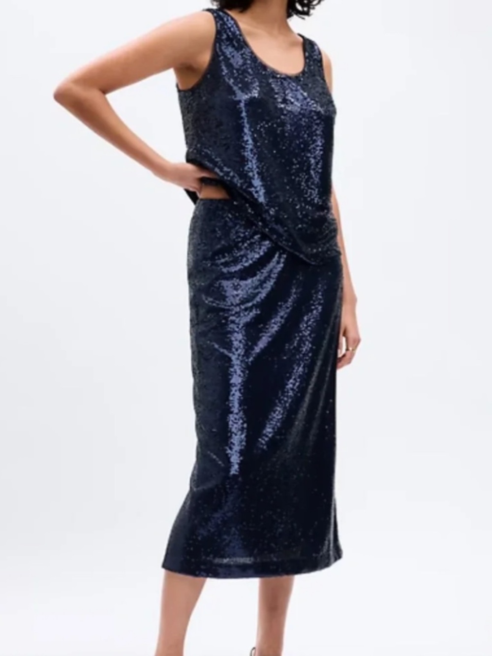 GAP Navy Sequin Tank & Midi Skirt Set - Size Large Petite
